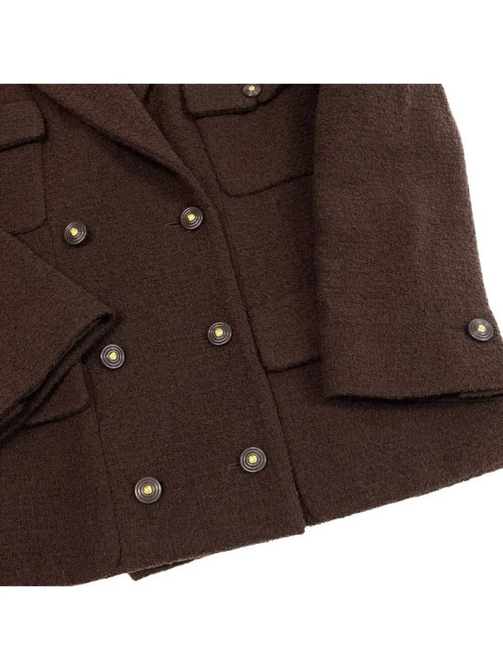 Chanel Tweed Jacket Flap Pocket Brown